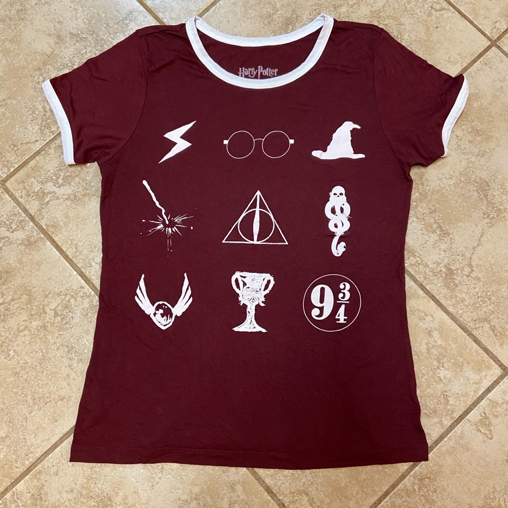 Harry Potter Burgundy T-Shirt with White Accent Symbols